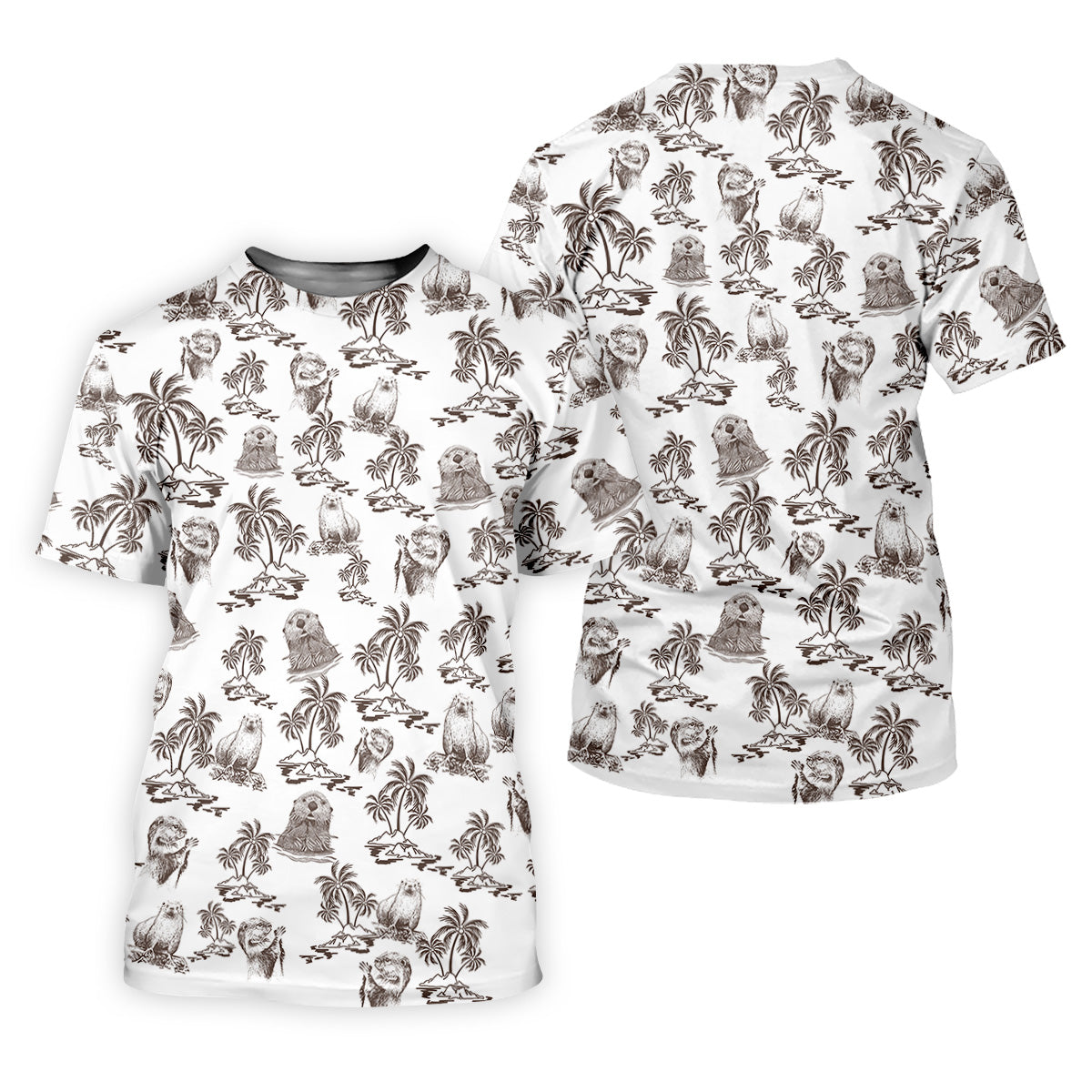 Adorable Sea Otter Tropical Golf Shirts, Cute Golf Outfit, Polo Shirts For Men, Golf Gift For Men