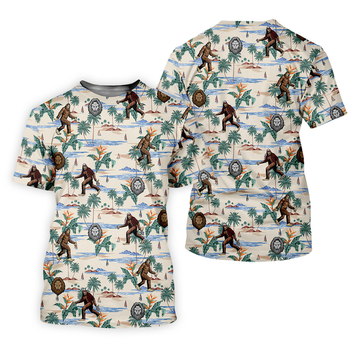 Funny Sasquatch Tropical Golf Shirts, Fun Men's Golf Polos, Hawaiian Golf Shirts, Golfing Apparel