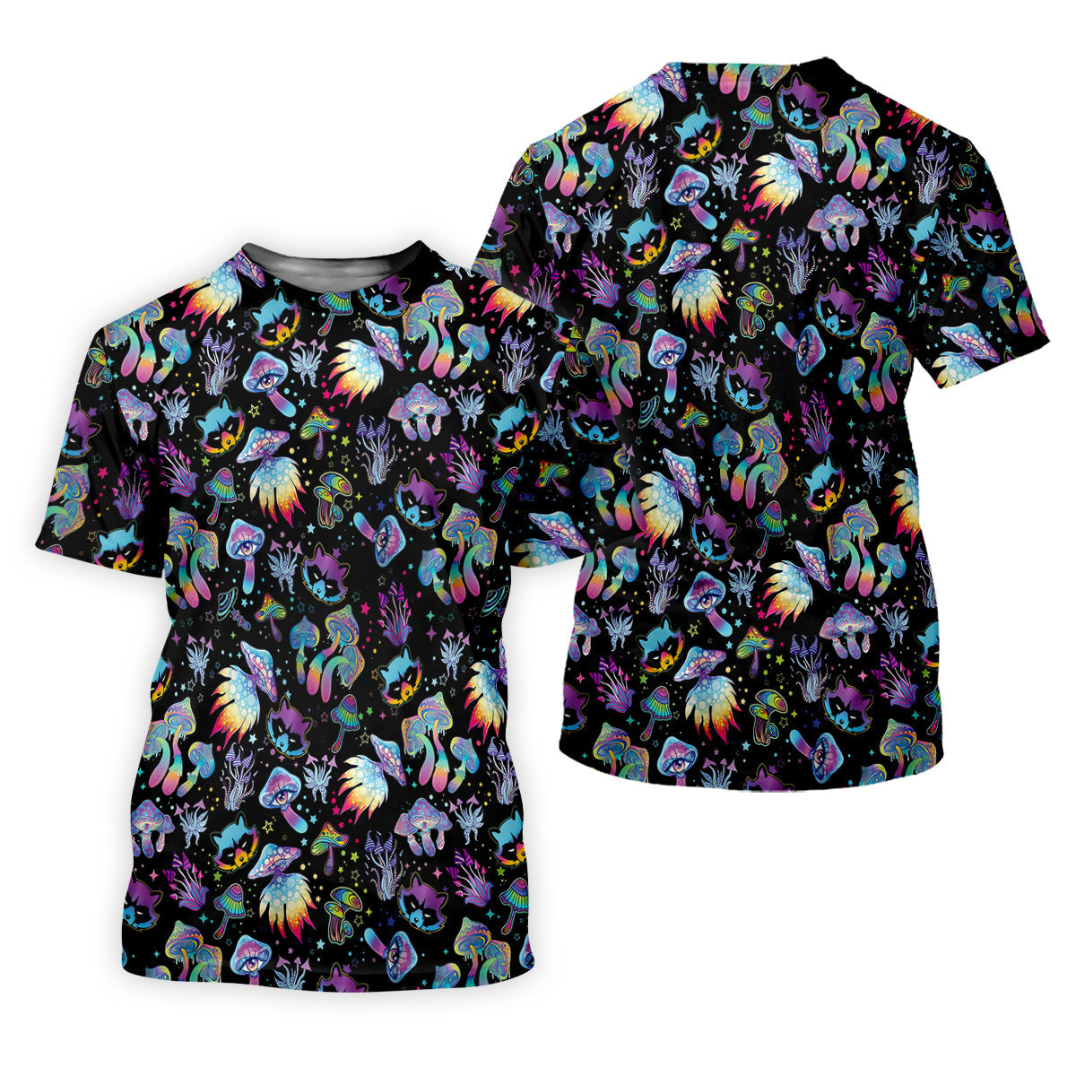 Funny Neon Cat Alien Mushroom Golf Tops For Men, Polo Shirts For Men, Golfing Apparel