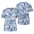 Blue Paisley Seamless Pattern Golf Tops For Men, Hawaiian Golf Shirts, Long Sleeve Polo
