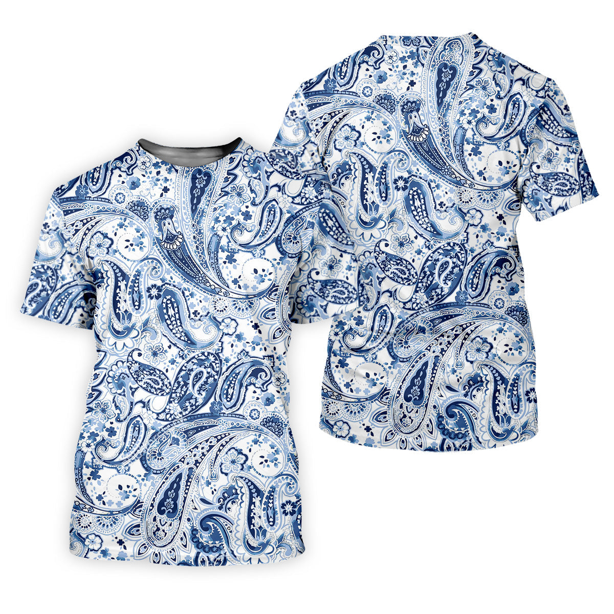 Blue Paisley Seamless Pattern Golf Tops For Men, Hawaiian Golf Shirts, Long Sleeve Polo