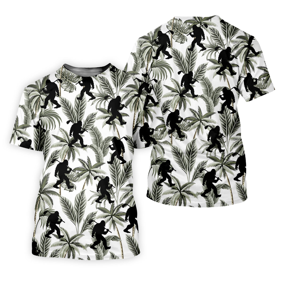 Funny Bigfoot Tropical Palm Leaves Golf Tops For Men, Custom Golf Polos, Golf Gift For Men
