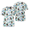 White And Blue Funny Sasquatch Tropical Golf Shirts, Fun Men's Golf Polos, Hawaiian Golf Shirts, Golfing Apparel