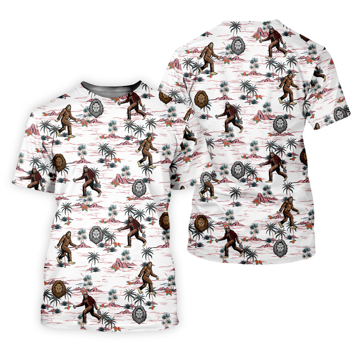 White Funny Sasquatch Tropical Golf Shirts, Fun Men's Golf Polos, Hawaiian Golf Shirts, Golfing Apparel