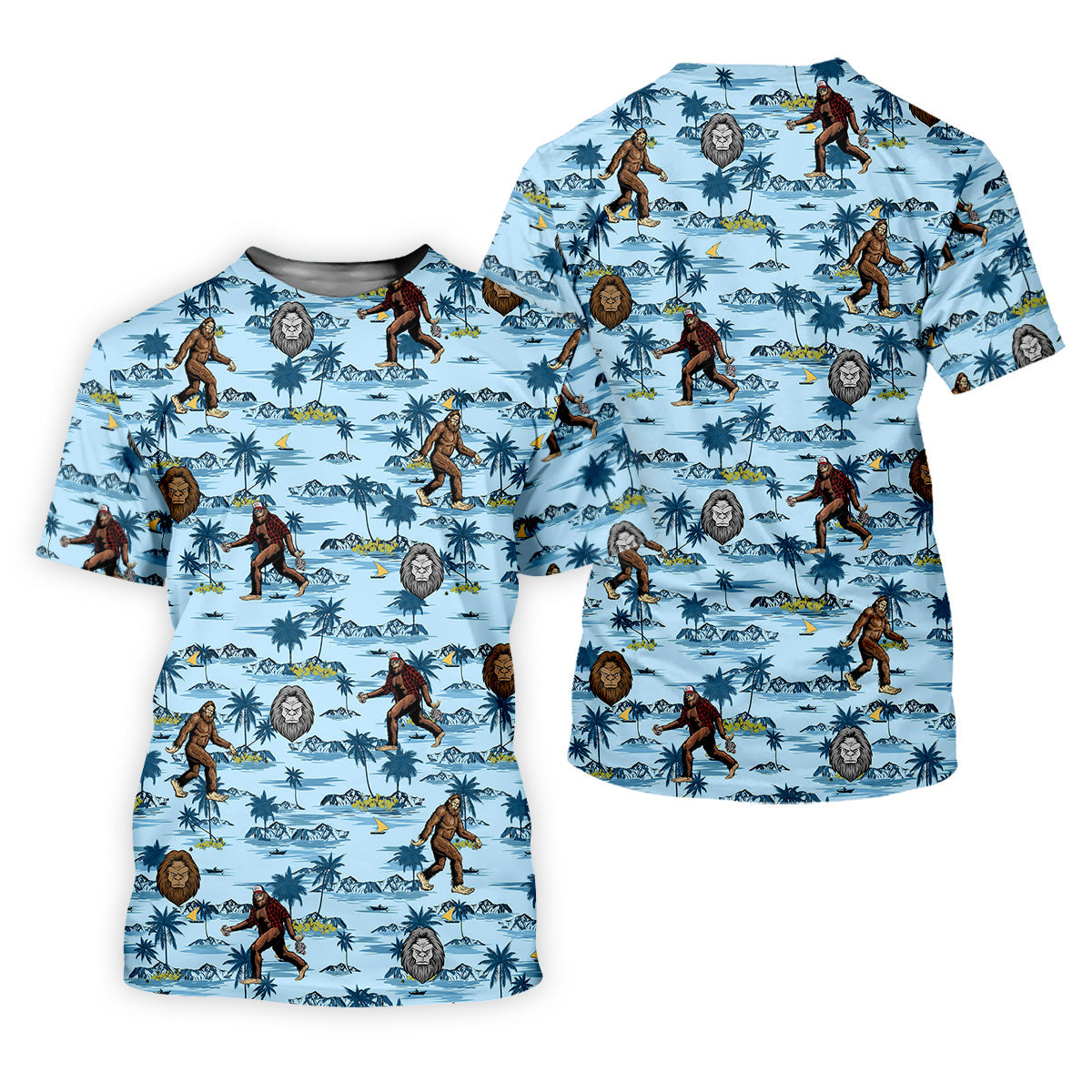 Blue Funny Sasquatch Tropical Golf Shirts, Men's Funny Golf Shirts, Golfing Apparel, Polo For Men