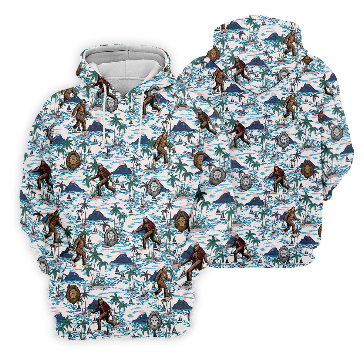 Funny Bigfoot Tropical Golf Shirts, Men's Funny Golf Shirts, Golfing Apparel, Polo For Men