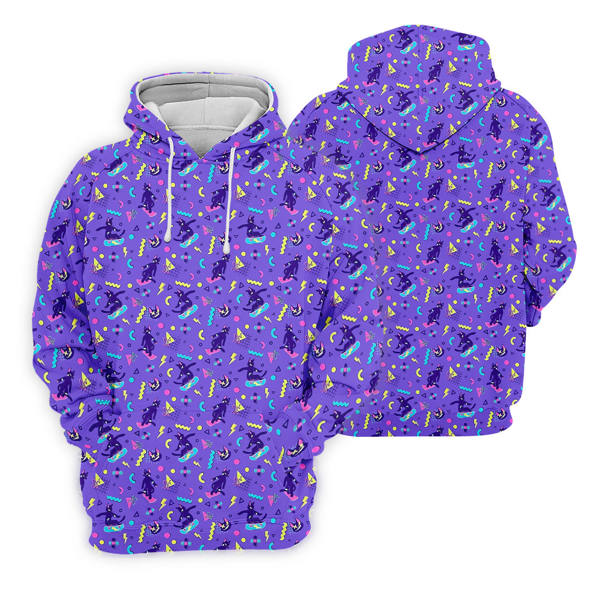 SK8R CAT Patterned Golf Polos, Mens Funny Golf Shirts, Long Sleeve Golf Shirts, Men Golf Polo