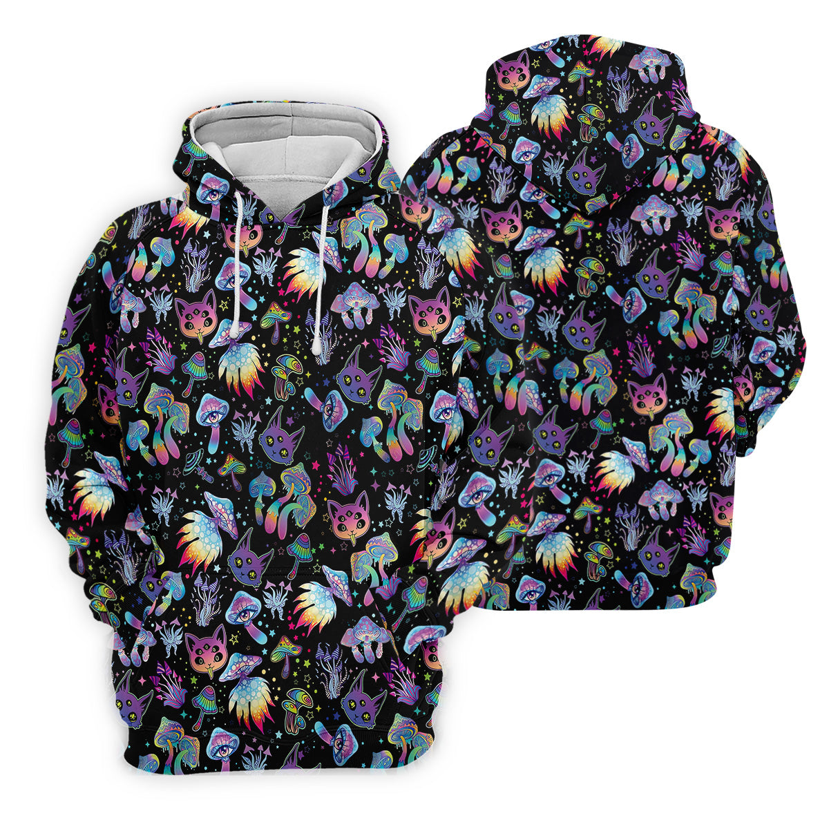 Funny Neon Cat Alien Mushroom Golf Tops For Men, Cute Golf Outfit, Polo Shirts For Men, Golfing Apparel