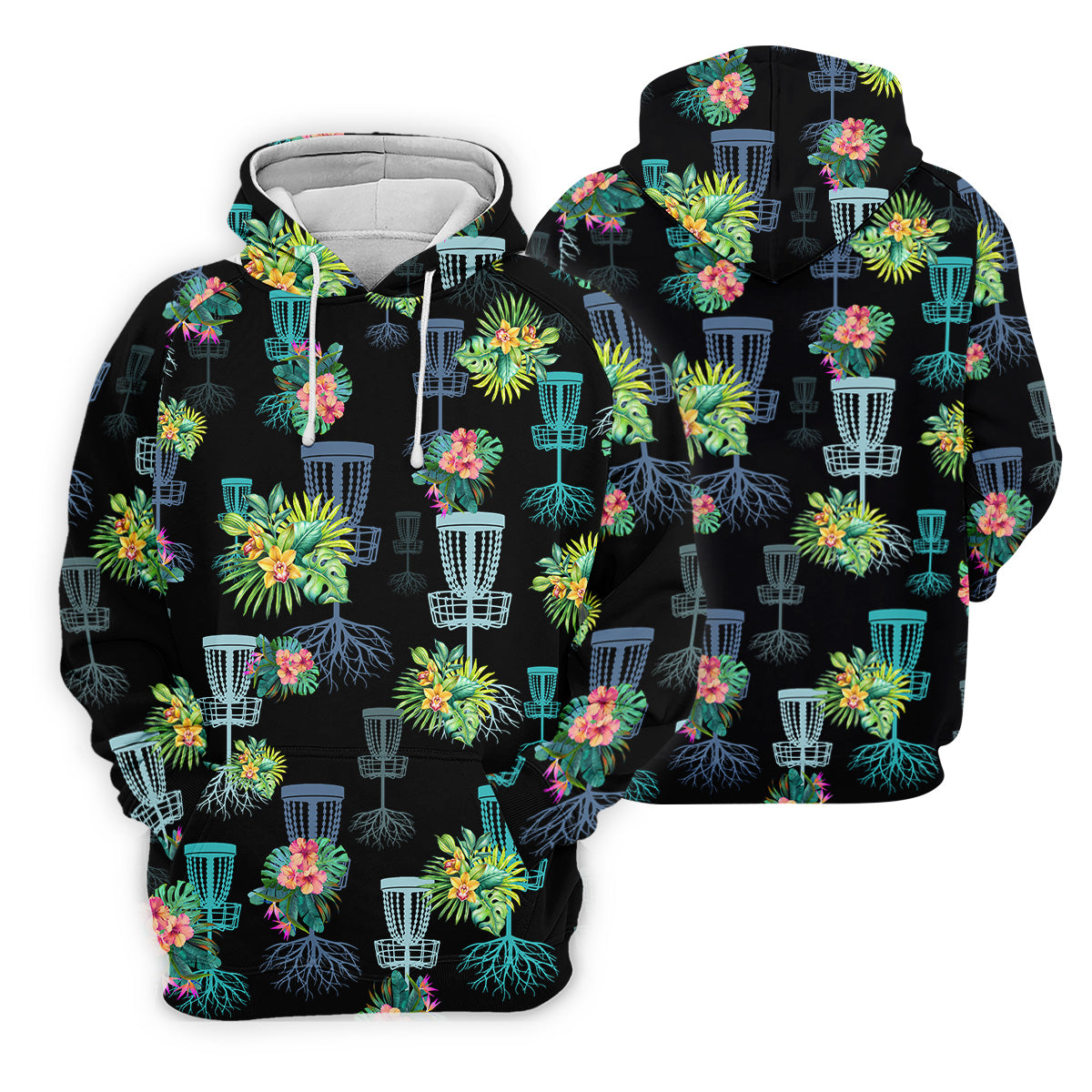 Tropical Floral Pattern Disc Golf Shirt, Black Golf Shirt, Polo Shirts For Men, Golf Gift For Men