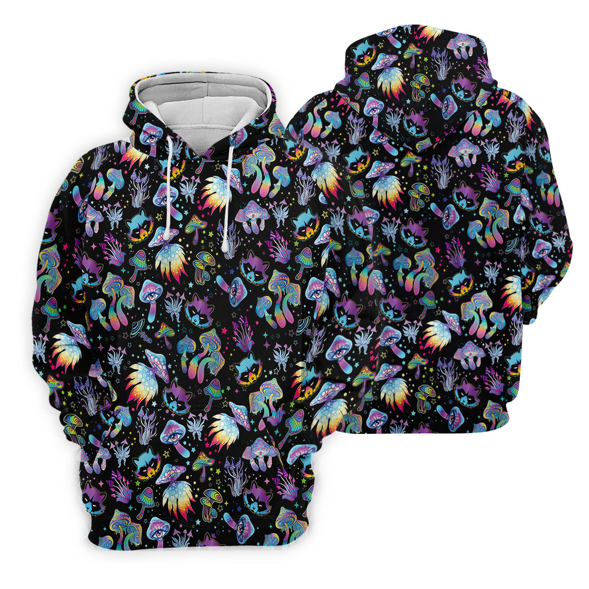 Funny Neon Cat Alien Mushroom Golf Tops For Men, Polo Shirts For Men, Golfing Apparel