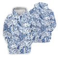 Blue Paisley Seamless Pattern Golf Tops For Men, Hawaiian Golf Shirts, Long Sleeve Polo