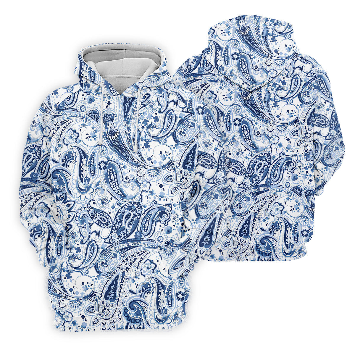 Blue Paisley Seamless Pattern Golf Tops For Men, Hawaiian Golf Shirts, Long Sleeve Polo