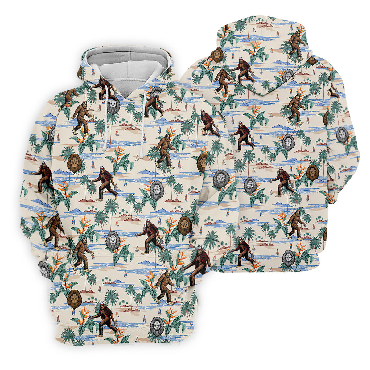 Funny Sasquatch Tropical Golf Shirts, Fun Men's Golf Polos, Hawaiian Golf Shirts, Golfing Apparel