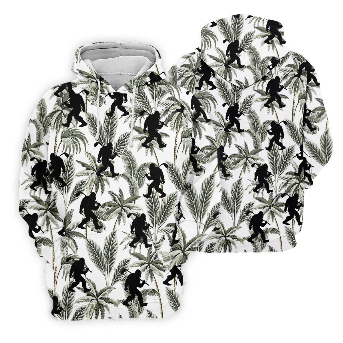 Funny Bigfoot Tropical Palm Leaves Golf Tops For Men, Custom Golf Polos, Golf Gift For Men