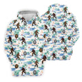 White And Blue Funny Sasquatch Tropical Golf Shirts, Fun Men's Golf Polos, Hawaiian Golf Shirts, Golfing Apparel