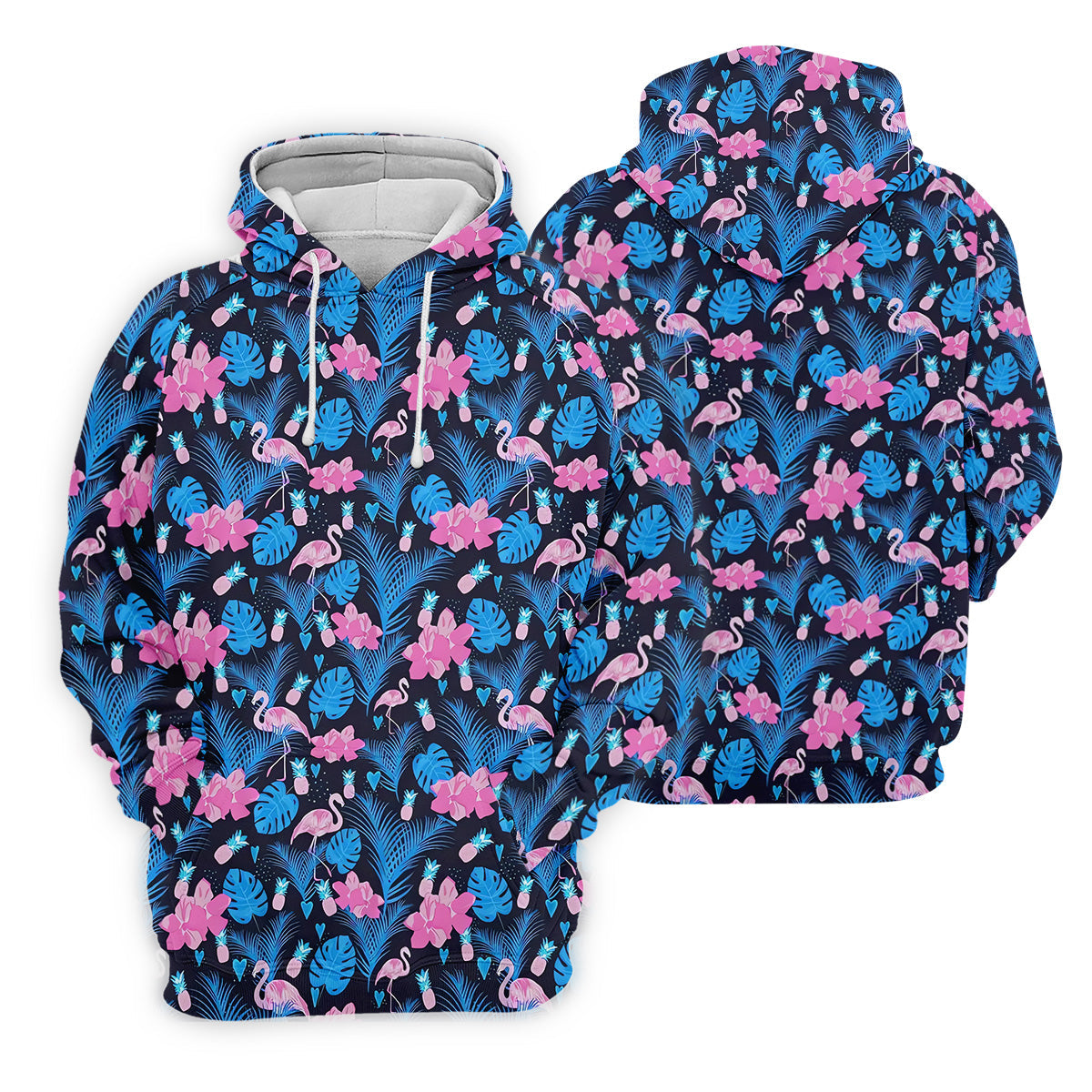 Flamingo Pink Pink And Blue Tropical Golf Shirts, Polo Shirts For Men, Golf Gift For Men, Golfing Apparel