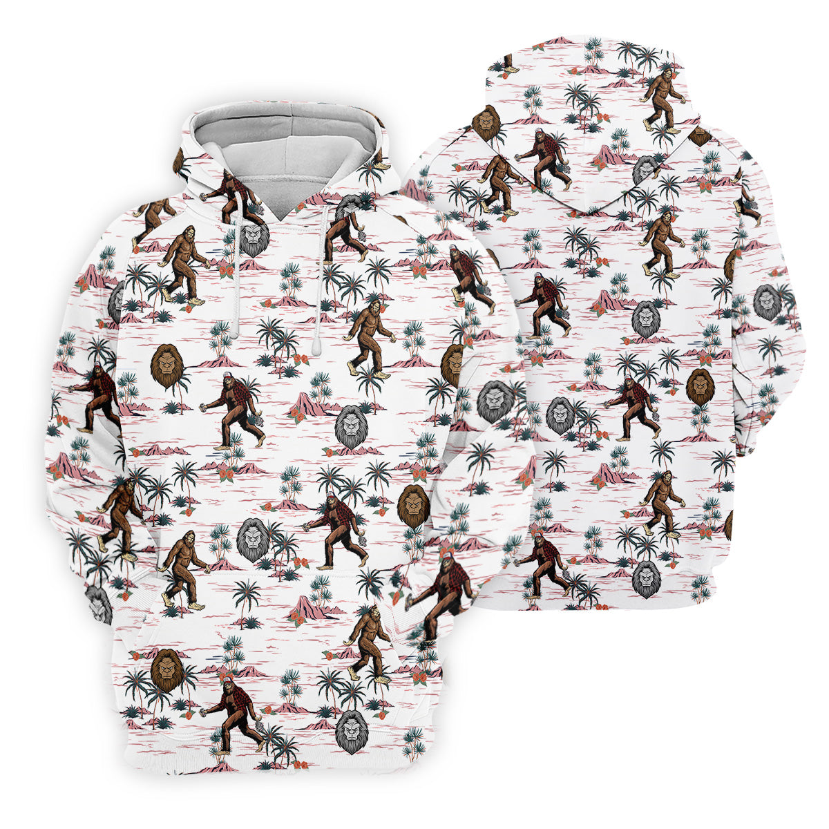 White Funny Sasquatch Tropical Golf Shirts, Fun Men's Golf Polos, Hawaiian Golf Shirts, Golfing Apparel