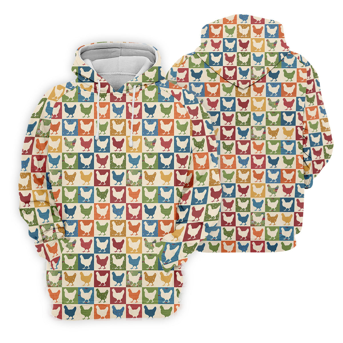 Chicken Rooster Colorful Checkered Golf Tops For Men, Gift For Chicken Lover, Golfing Apparel