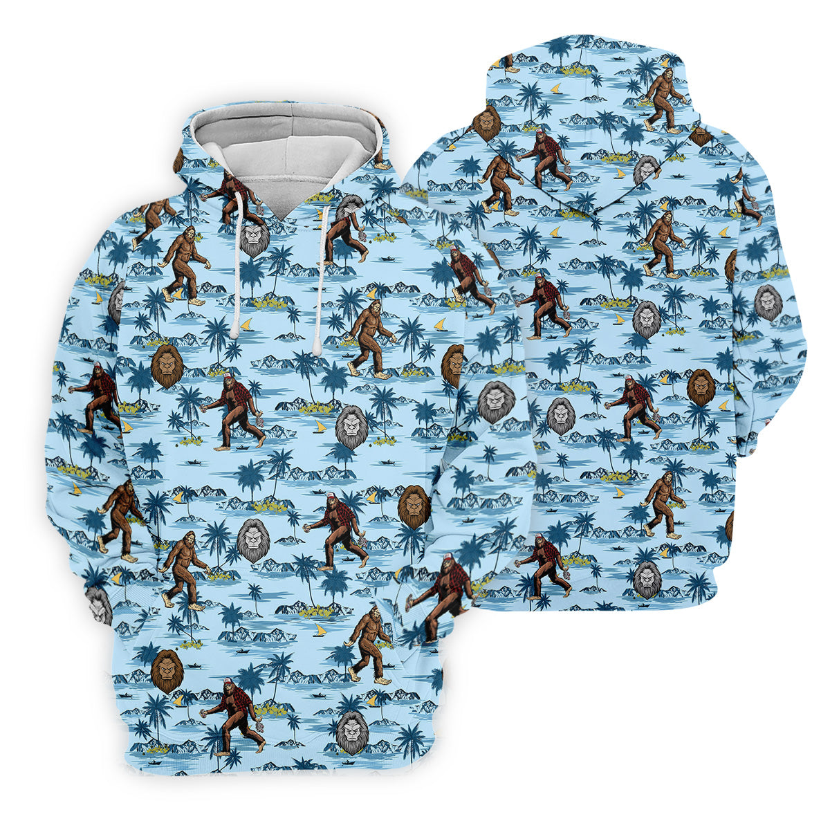 Blue Funny Sasquatch Tropical Golf Shirts, Men's Funny Golf Shirts, Golfing Apparel, Polo For Men