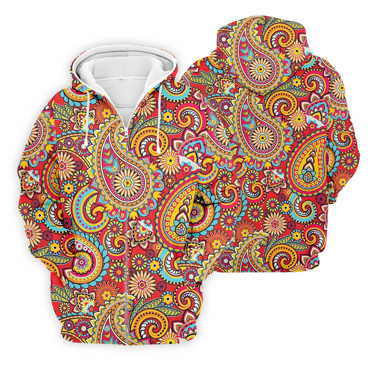 Red Paisley Seamless Pattern Golf Tops For Men, Hawaiian Golf Shirts, Long Sleeve Polo