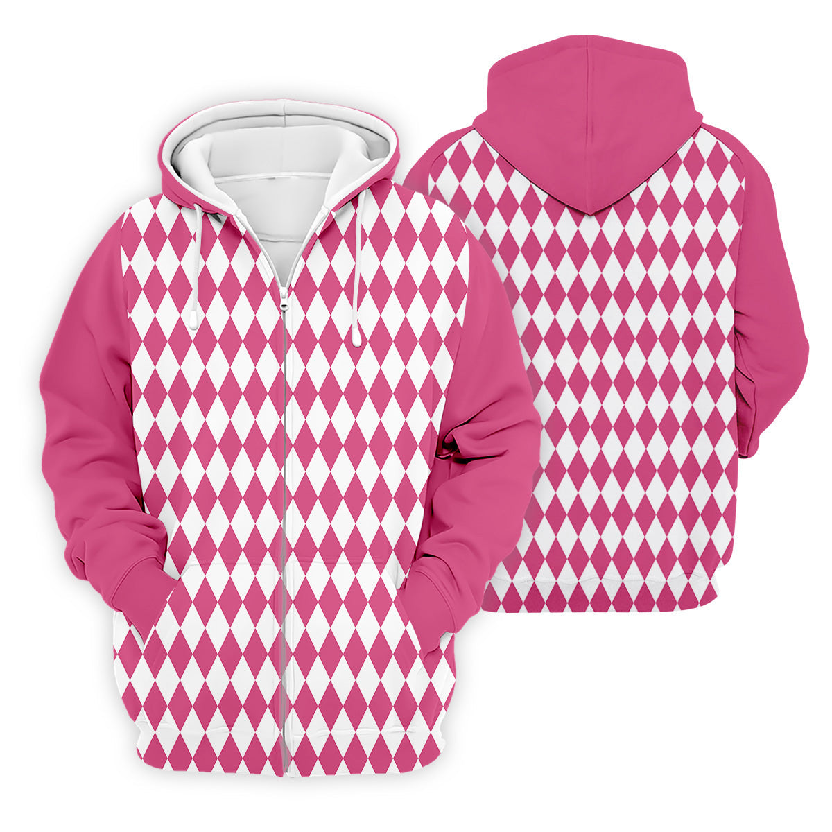 White And Pink Argyle Pattern Men Polo, Polo Shirts For Men, Golf Gift For Men, Golfing Apparel