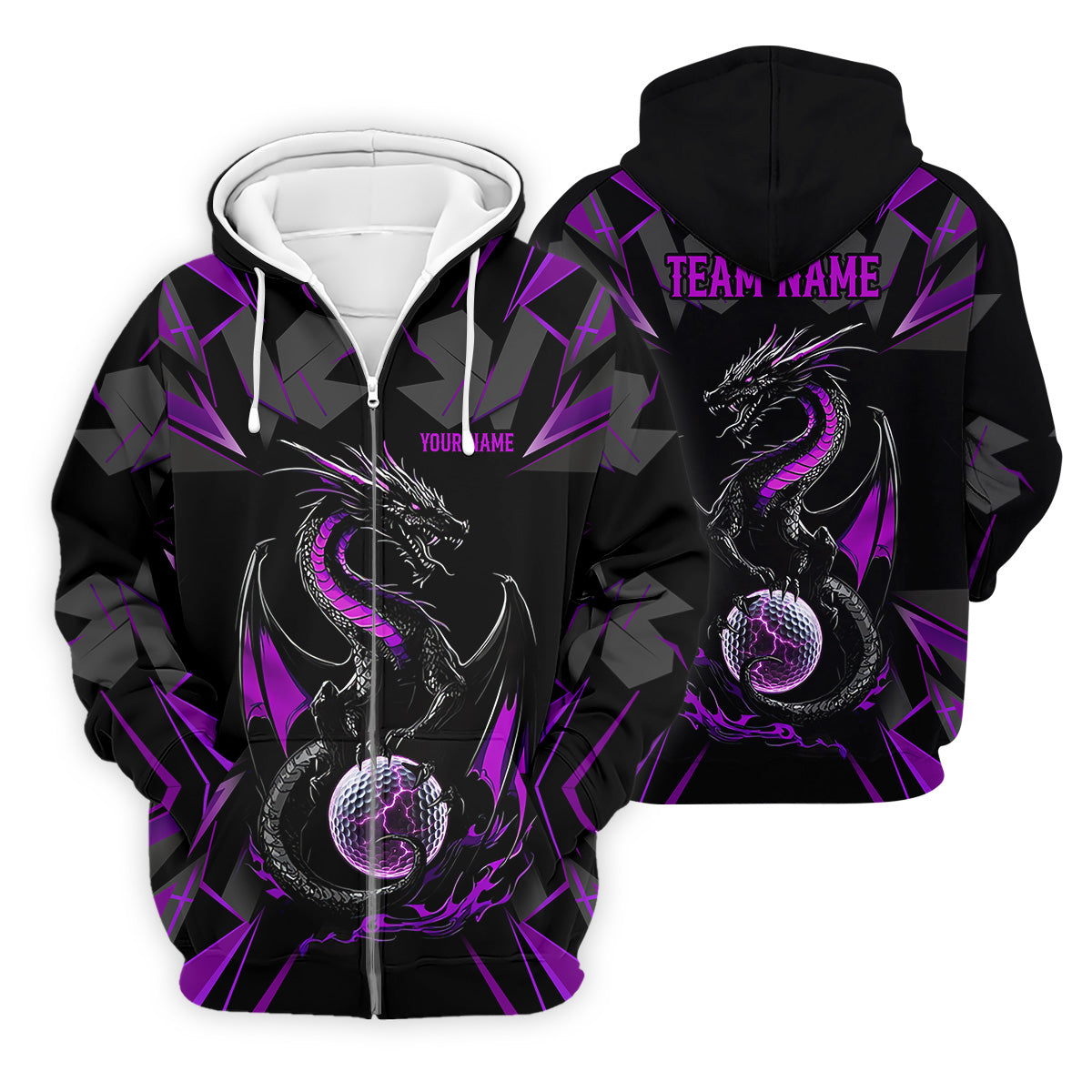 Black And Purple Dragon Golf Team Shirt, Mens Golf Polo Shirts, Cool Golf Gift, Golfing Apparel