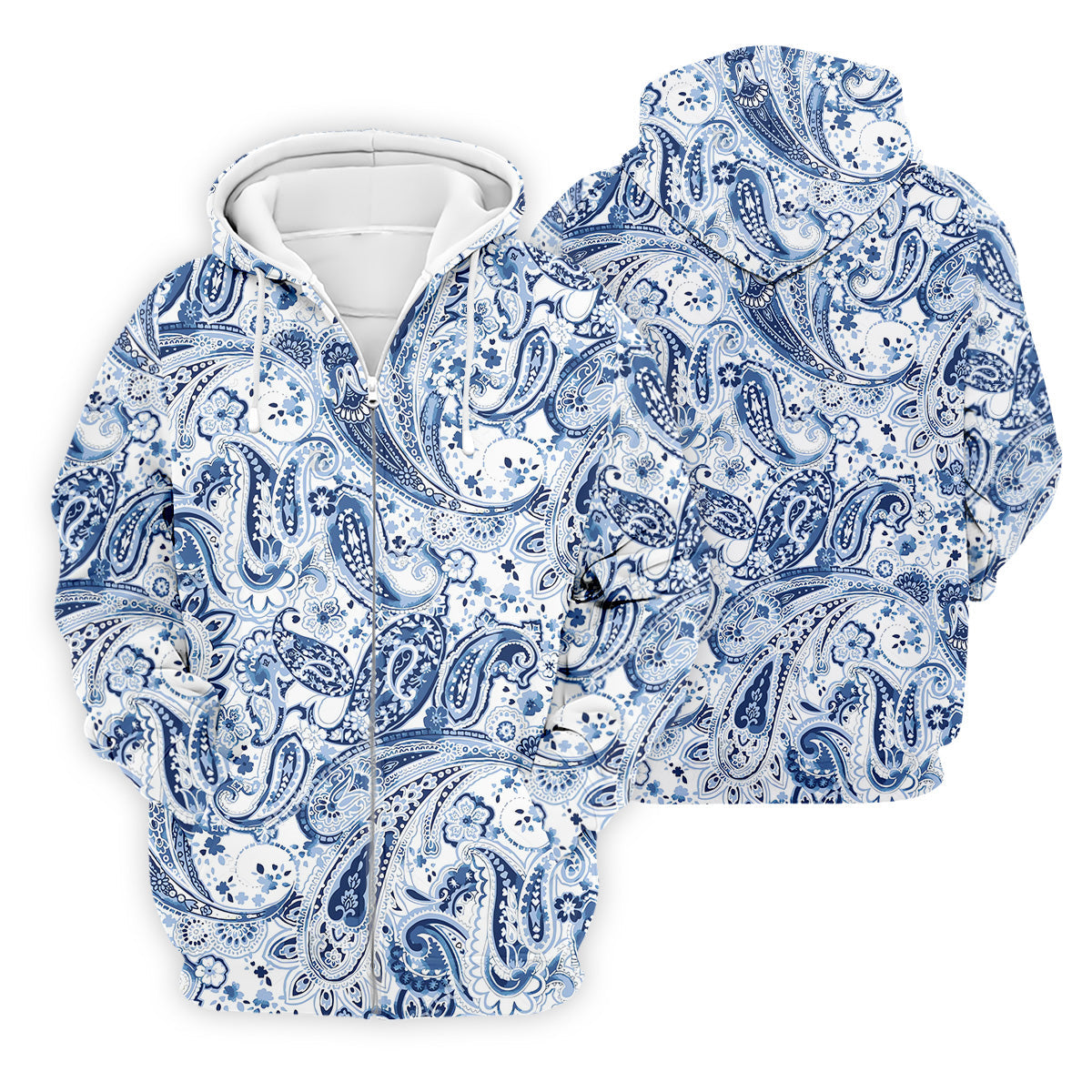 Blue Paisley Seamless Pattern Golf Tops For Men, Hawaiian Golf Shirts, Long Sleeve Polo