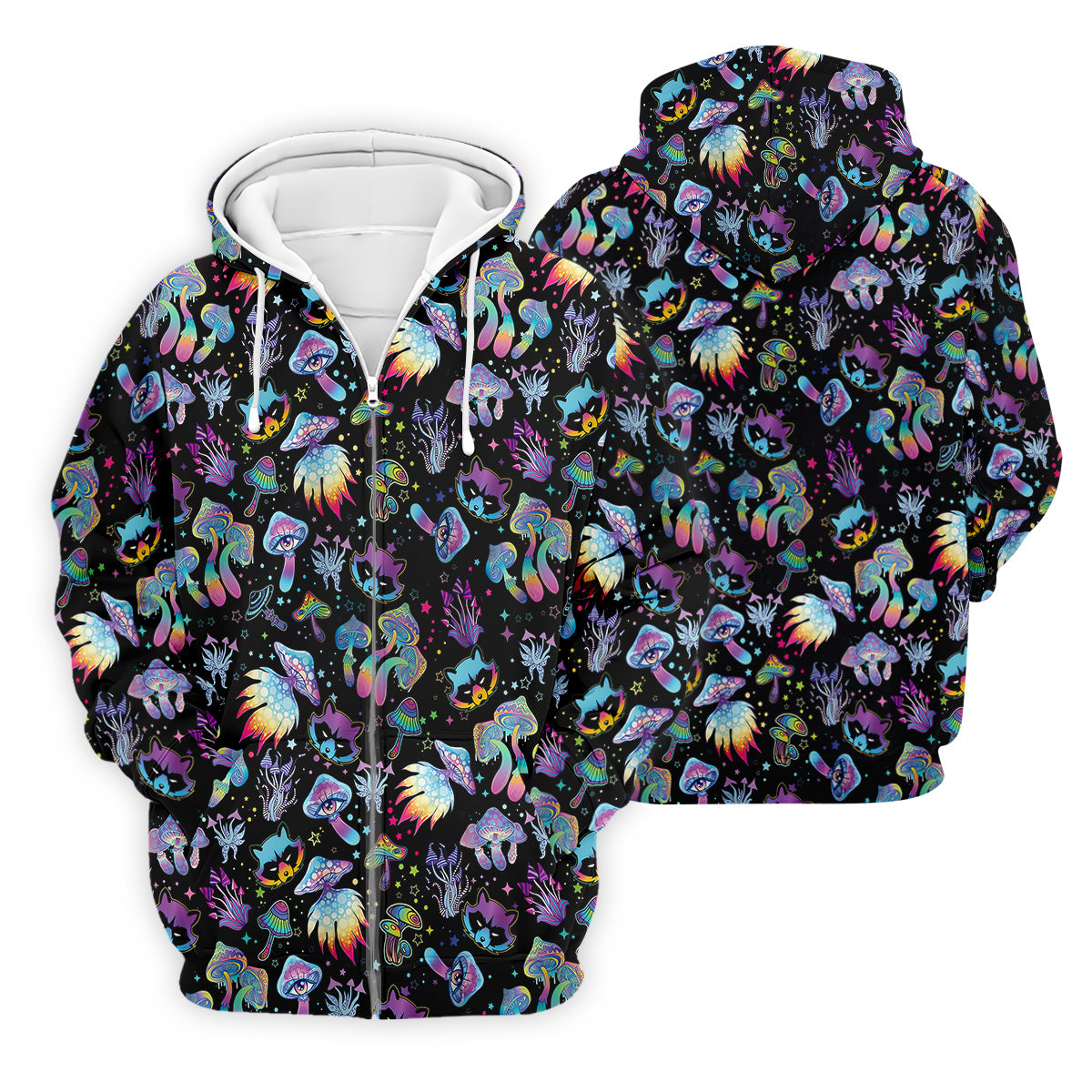 Funny Neon Cat Alien Mushroom Golf Tops For Men, Polo Shirts For Men, Golfing Apparel