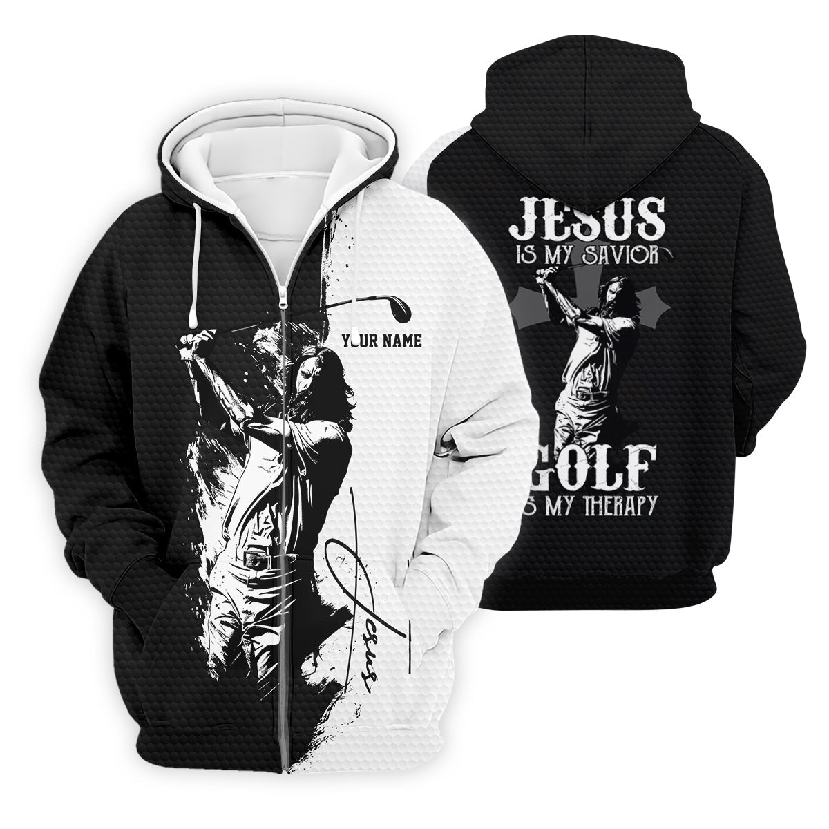 Jesus Is My Savior Golf Is My Therapy Christian Golf Shirt, Black And White Golf Polo, Polo Shirts For Men