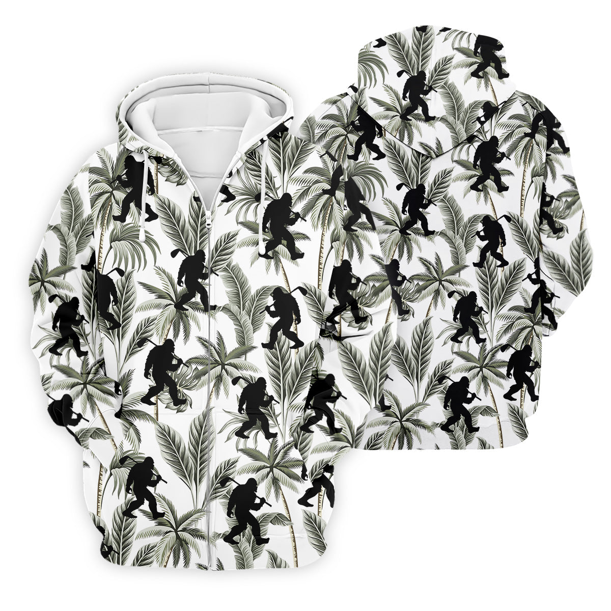 Funny Bigfoot Tropical Palm Leaves Golf Tops For Men, Custom Golf Polos, Golf Gift For Men