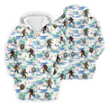 White And Blue Funny Sasquatch Tropical Golf Shirts, Fun Men's Golf Polos, Hawaiian Golf Shirts, Golfing Apparel