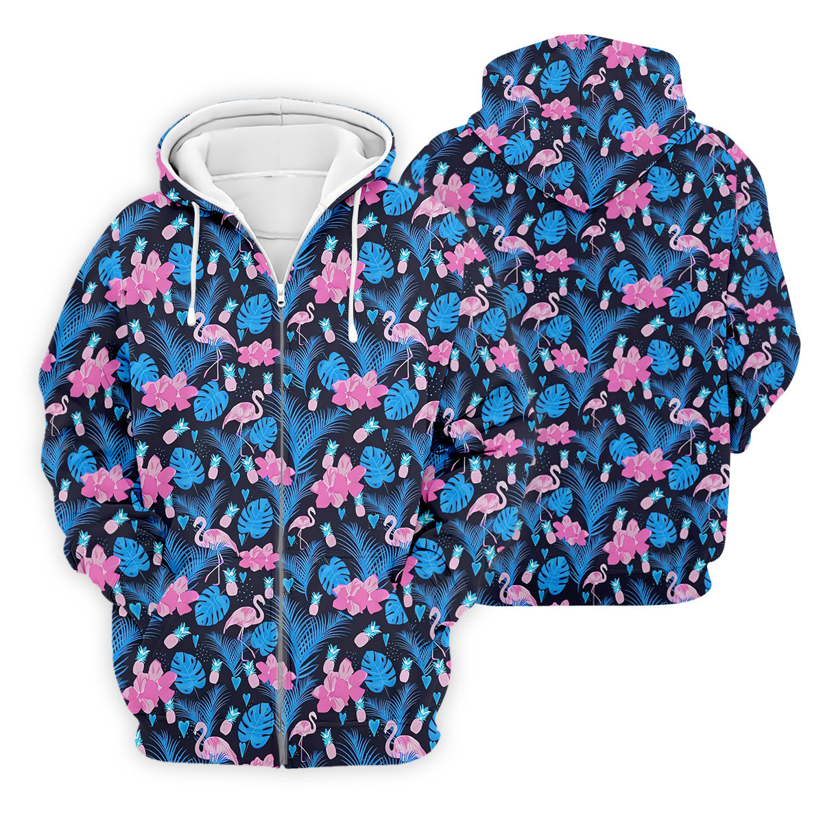 Flamingo Pink Pink And Blue Tropical Golf Shirts, Polo Shirts For Men, Golf Gift For Men, Golfing Apparel