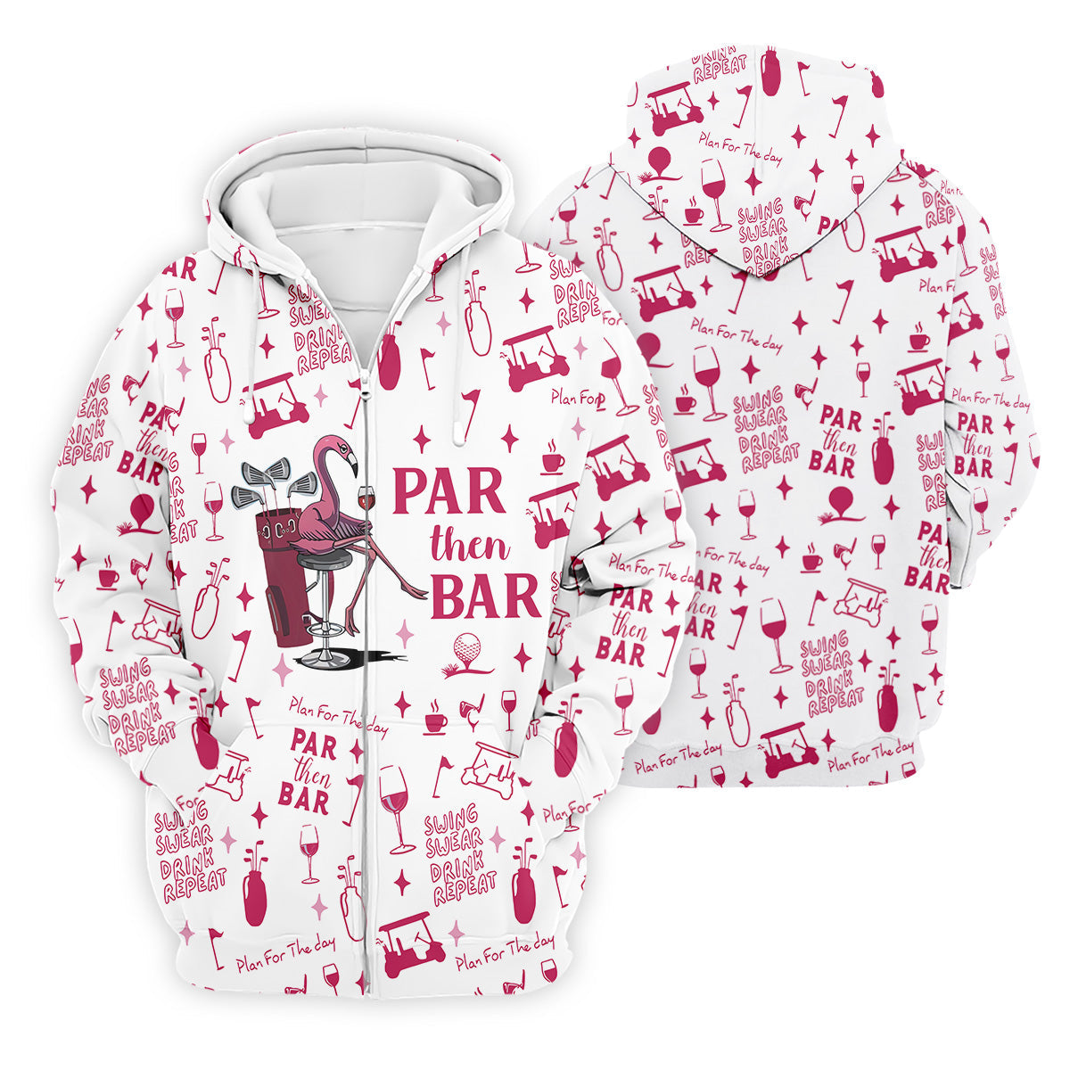 Swing Swear Drink Repeat Par Then Bar Flamingo Golf Shirt, Fun Men's Golf Polos, Polo Shirts For Men