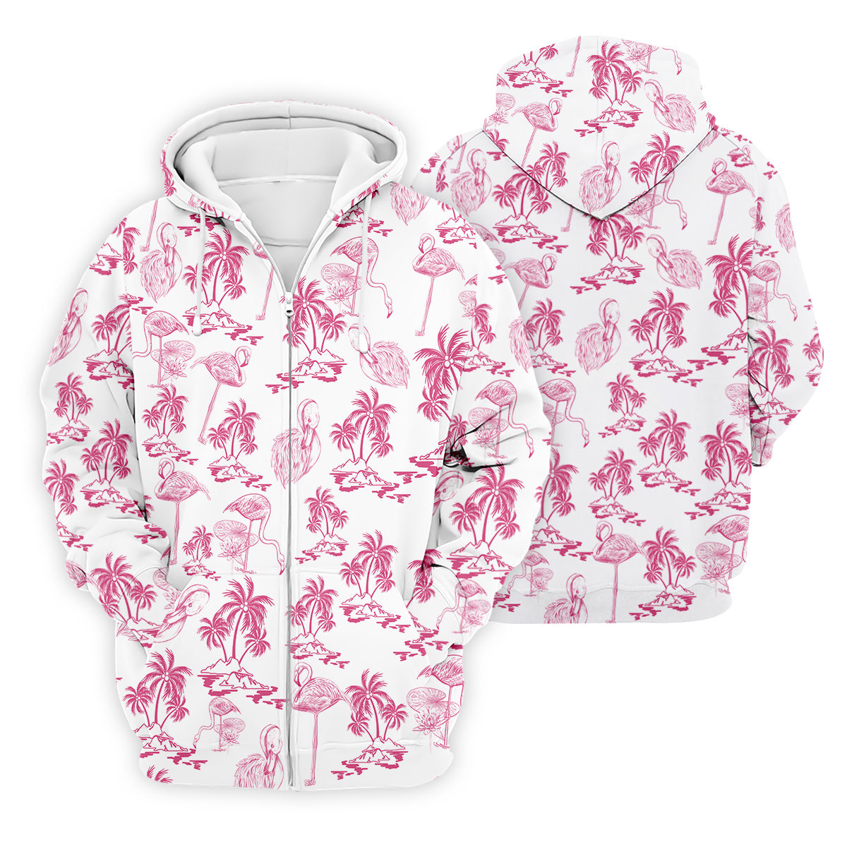 White And Pink Flamingo Tropical Men Polo, Polo Shirts For Men, Golf Gift For Men, Golfing Apparel