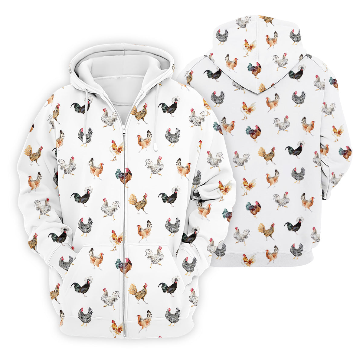 Prancing Chickens Men's White Golf Polo, Gift For Chicken Lover, Polo Shirts For Men, Golfing Apparel