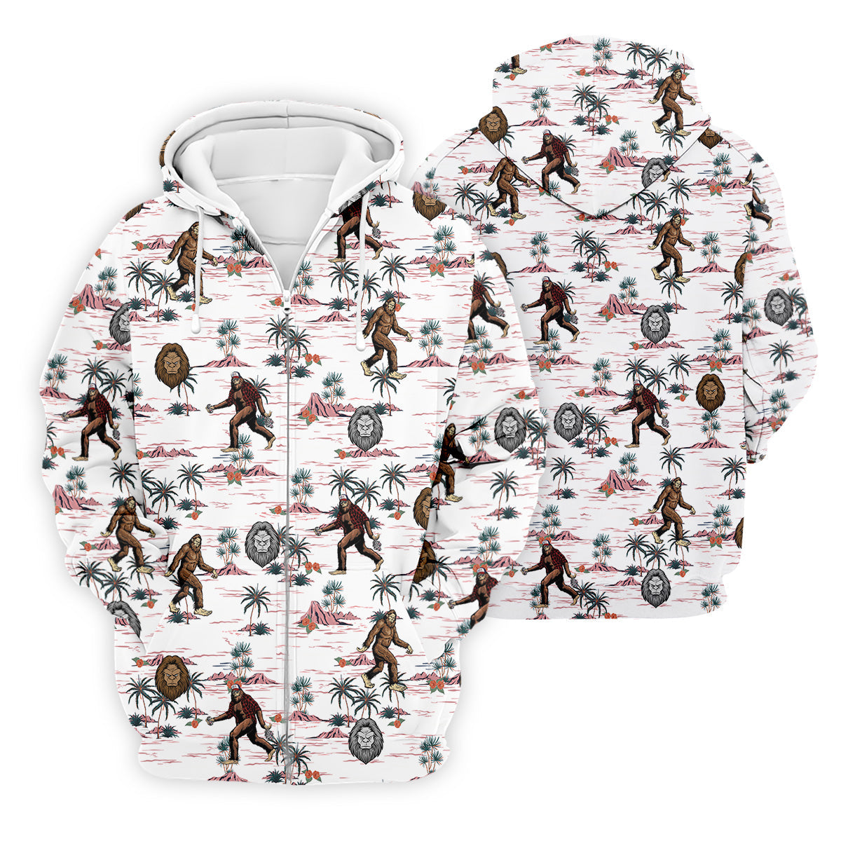 White Funny Sasquatch Tropical Golf Shirts, Fun Men's Golf Polos, Hawaiian Golf Shirts, Golfing Apparel