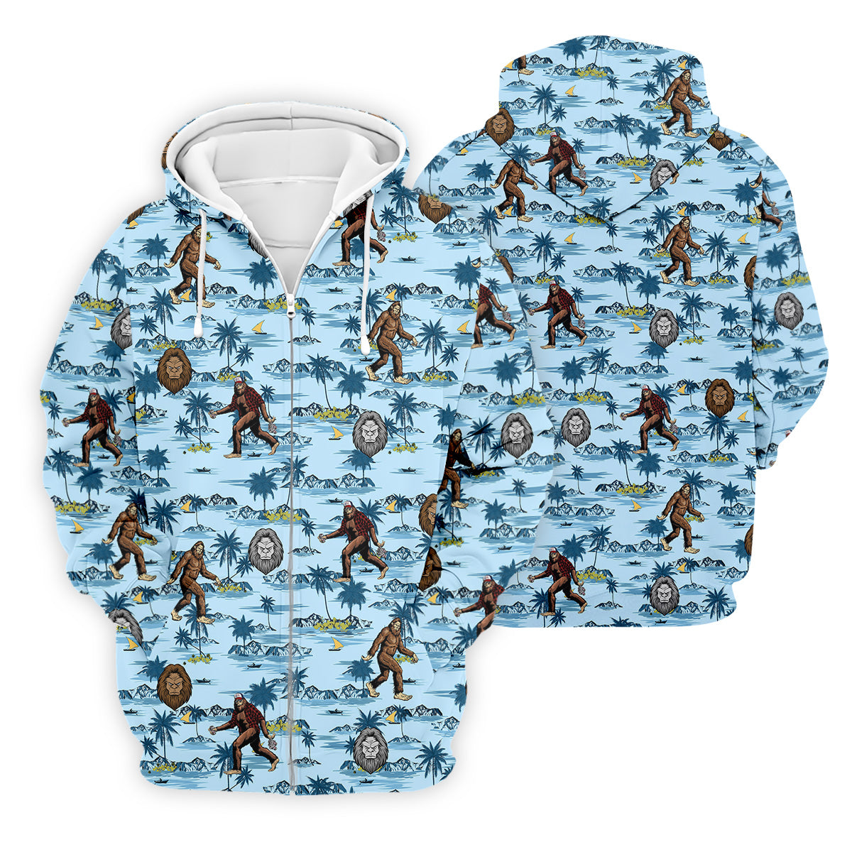 Blue Funny Sasquatch Tropical Golf Shirts, Men's Funny Golf Shirts, Golfing Apparel, Polo For Men
