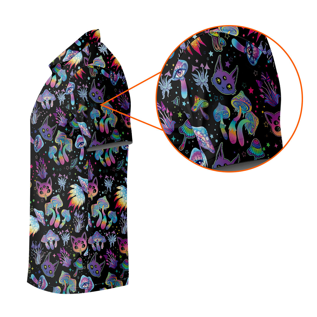 Funny Neon Cat Alien Mushroom Golf Tops For Men, Cute Golf Outfit, Polo Shirts For Men, Golfing Apparel