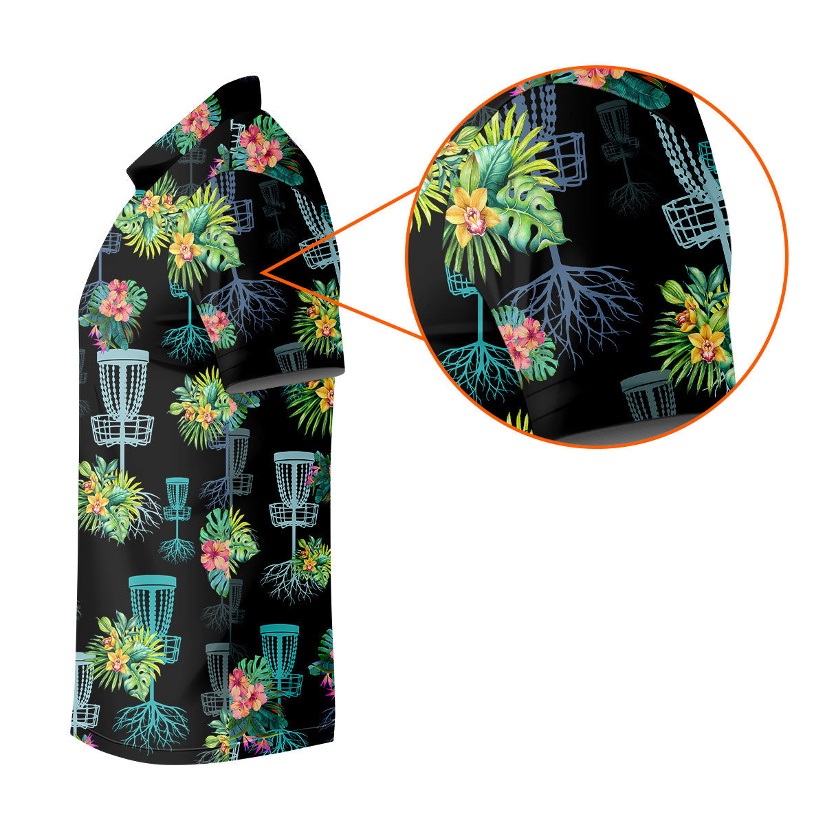 Tropical Floral Pattern Disc Golf Shirt, Black Golf Shirt, Polo Shirts For Men, Golf Gift For Men