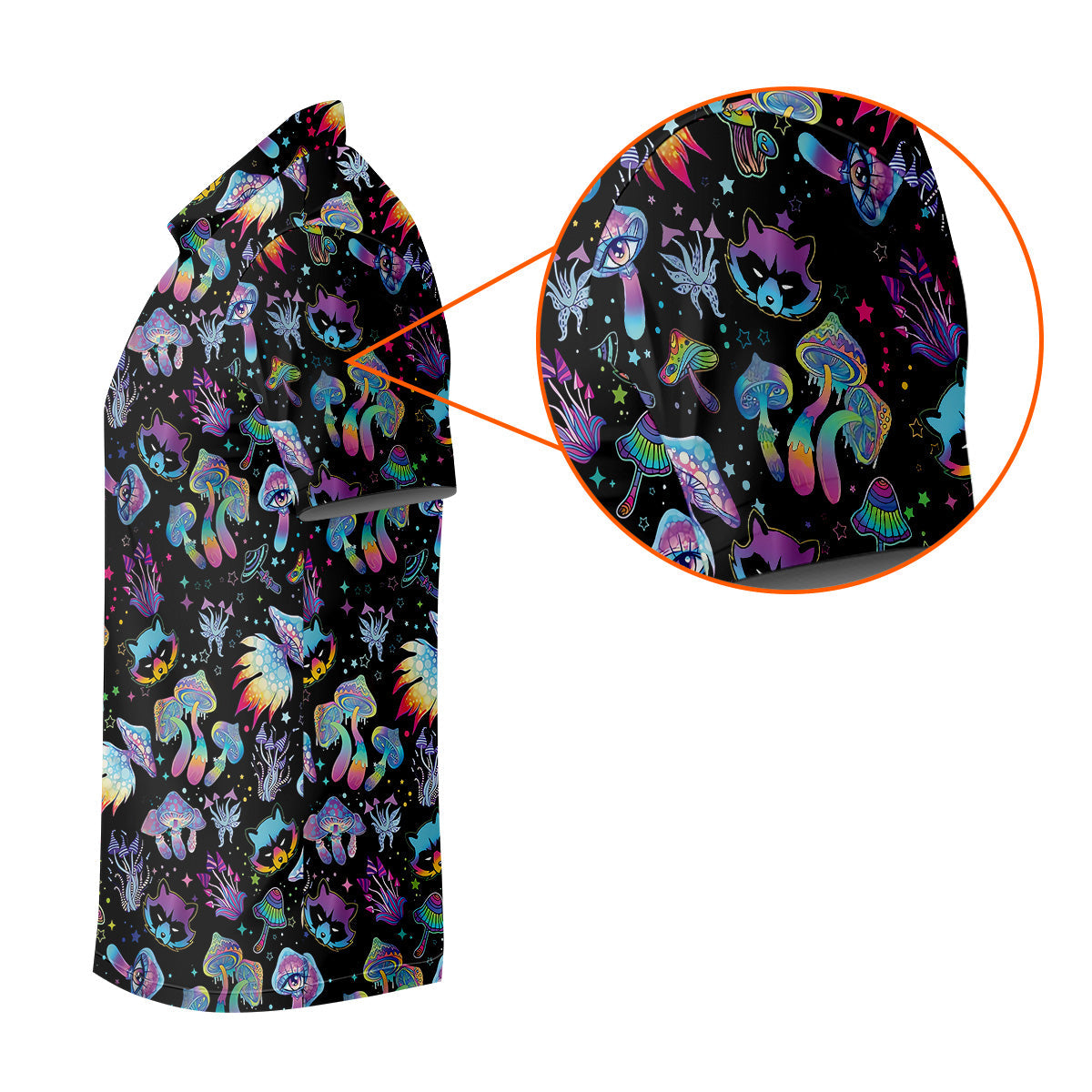 Funny Neon Cat Alien Mushroom Golf Tops For Men, Polo Shirts For Men, Golfing Apparel