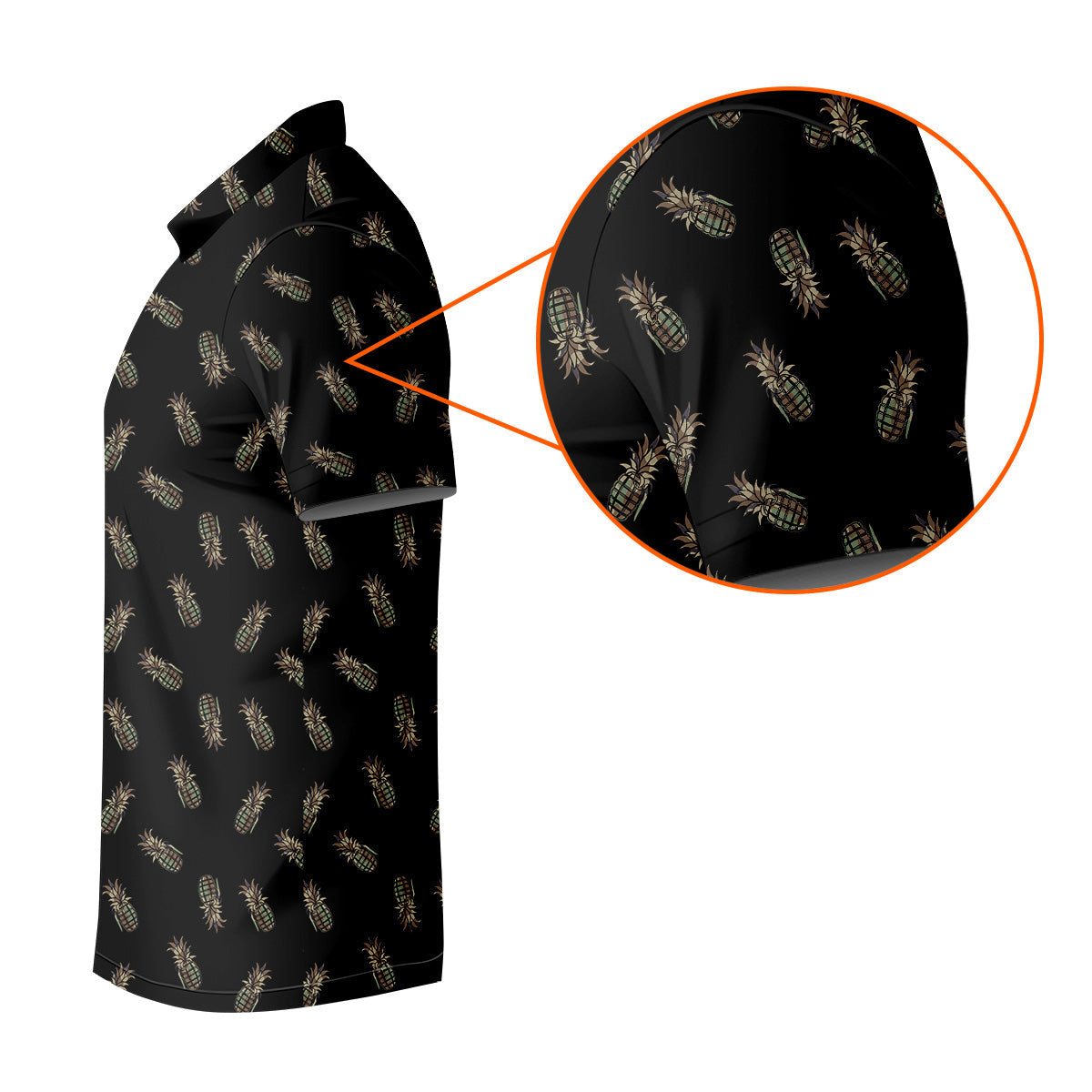 Pineapple Grenade Black Grey Golf Tops For Men, Men Polo, Golf Gift For Men, Golfing Apparel