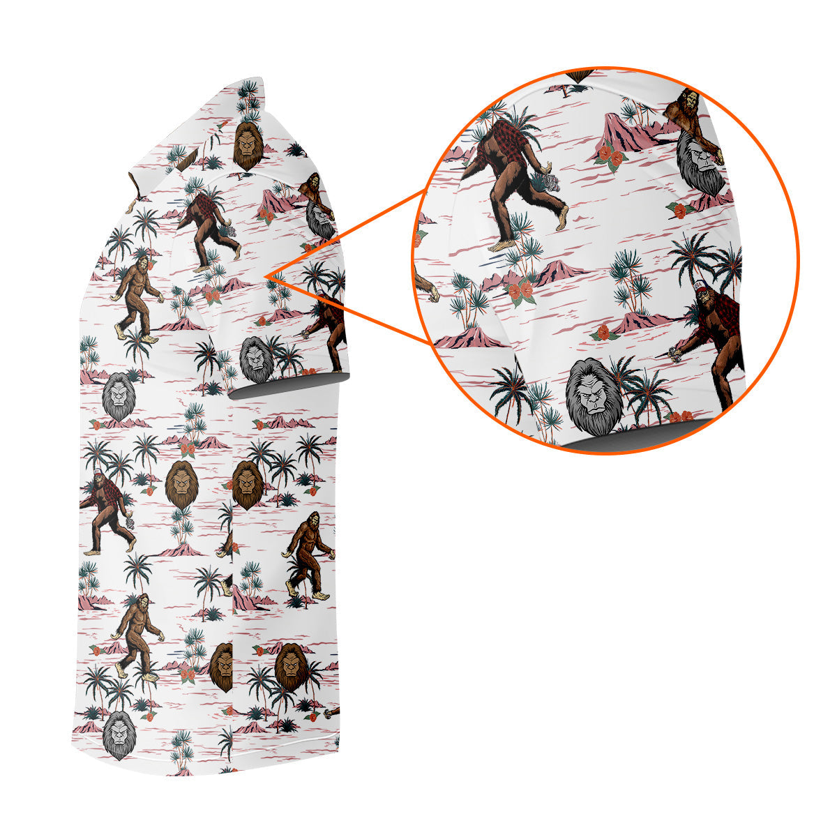 White Funny Sasquatch Tropical Golf Shirts, Fun Men's Golf Polos, Hawaiian Golf Shirts, Golfing Apparel