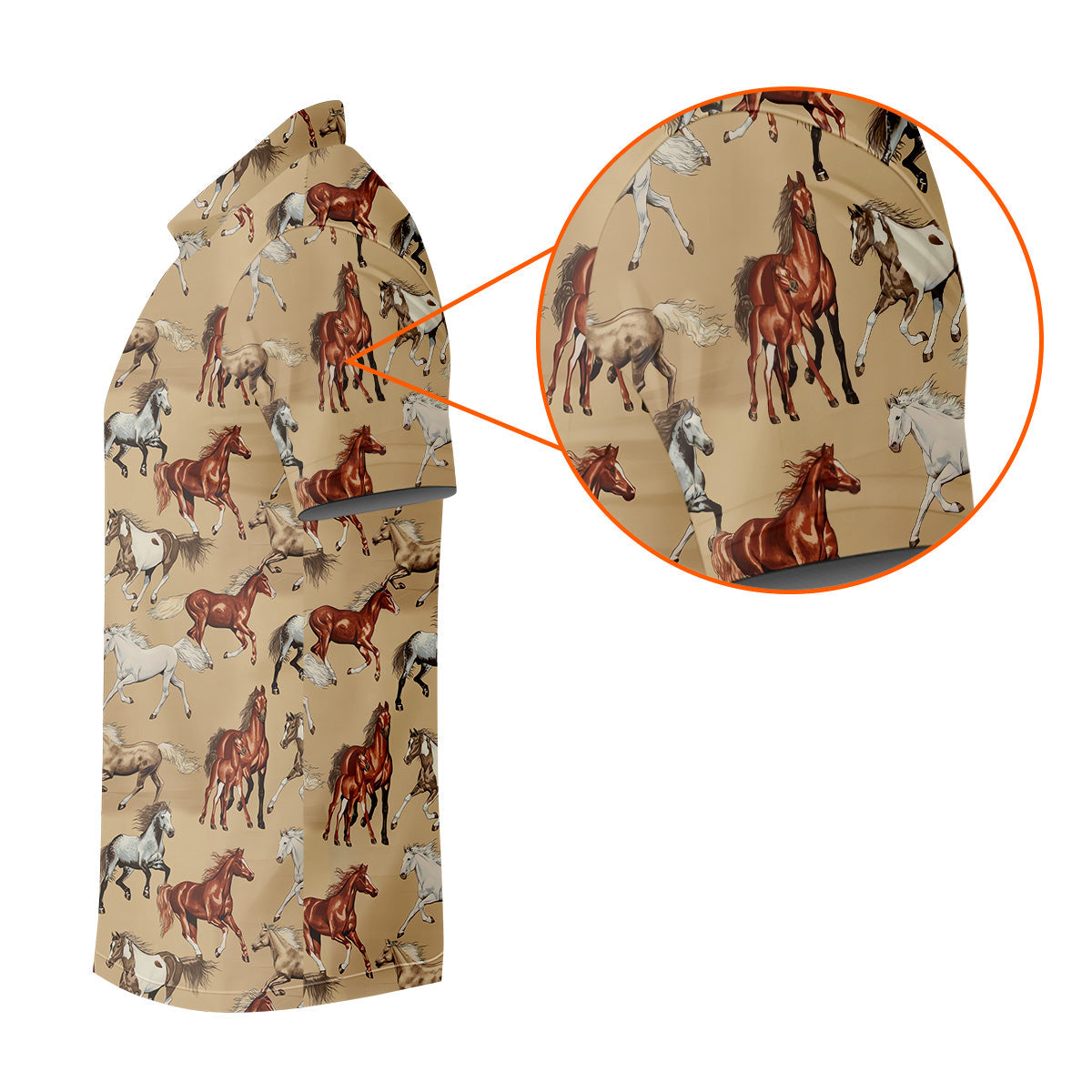 Wild Horse Seamless Pattern Golf Tops For Men, Hawaiian Golf Shirts, Long Sleeve Polo
