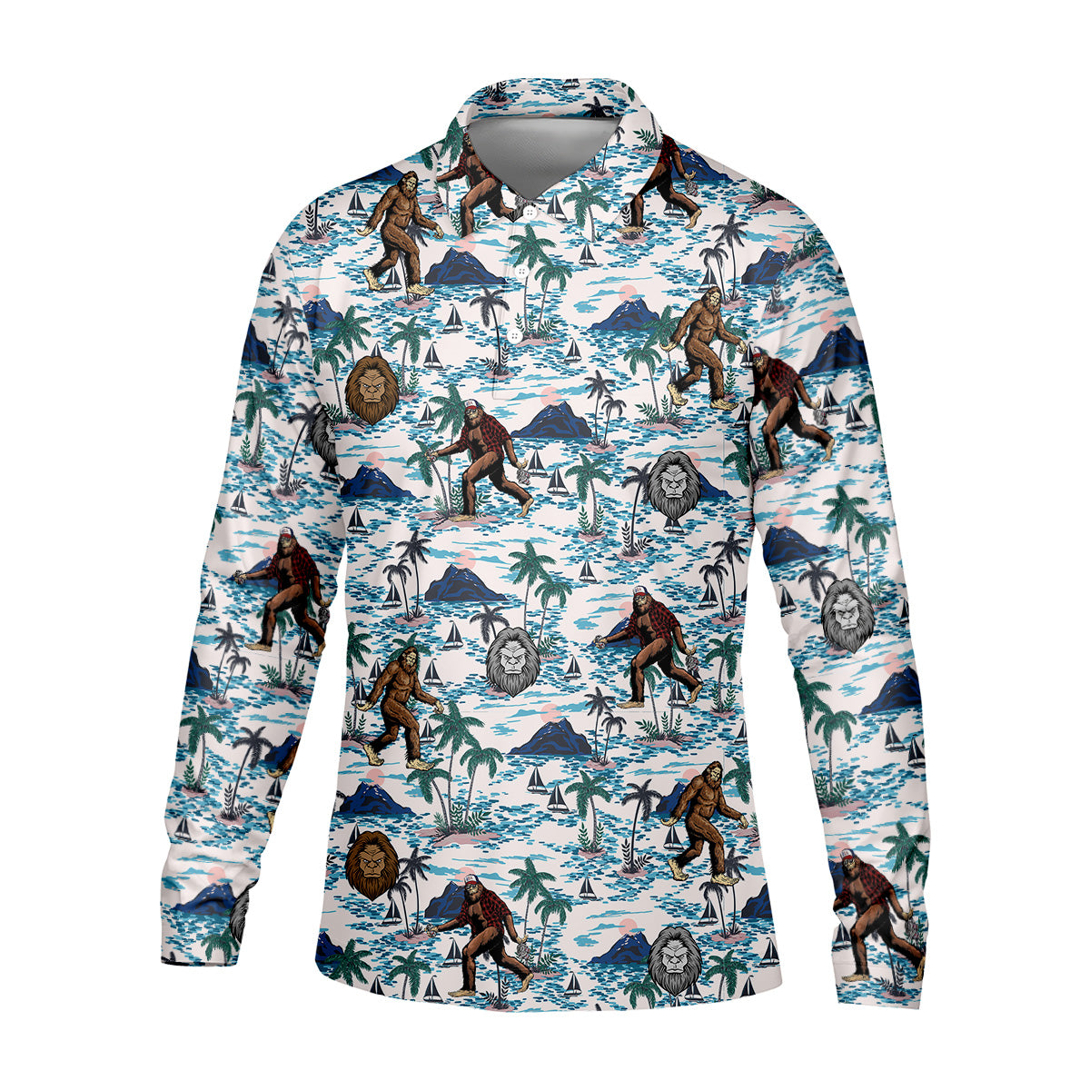 Funny Bigfoot Tropical Golf Shirts, Men's Funny Golf Shirts, Golfing Apparel, Polo For Men