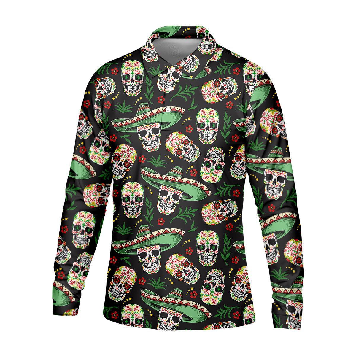 Skull Golf Shirt, Day Of The Dead Shirt, Mexican Floral Shirt, Men Polo, Unique Gift For Golfer