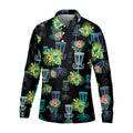 Tropical Floral Pattern Disc Golf Shirt, Black Golf Shirt, Polo Shirts For Men, Golf Gift For Men