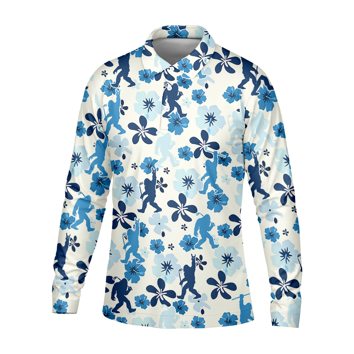 Bigfoot Golf Shirt, Mens Floral Shirt, Hawaiian Golf Shirts, Long Sleeve Polo