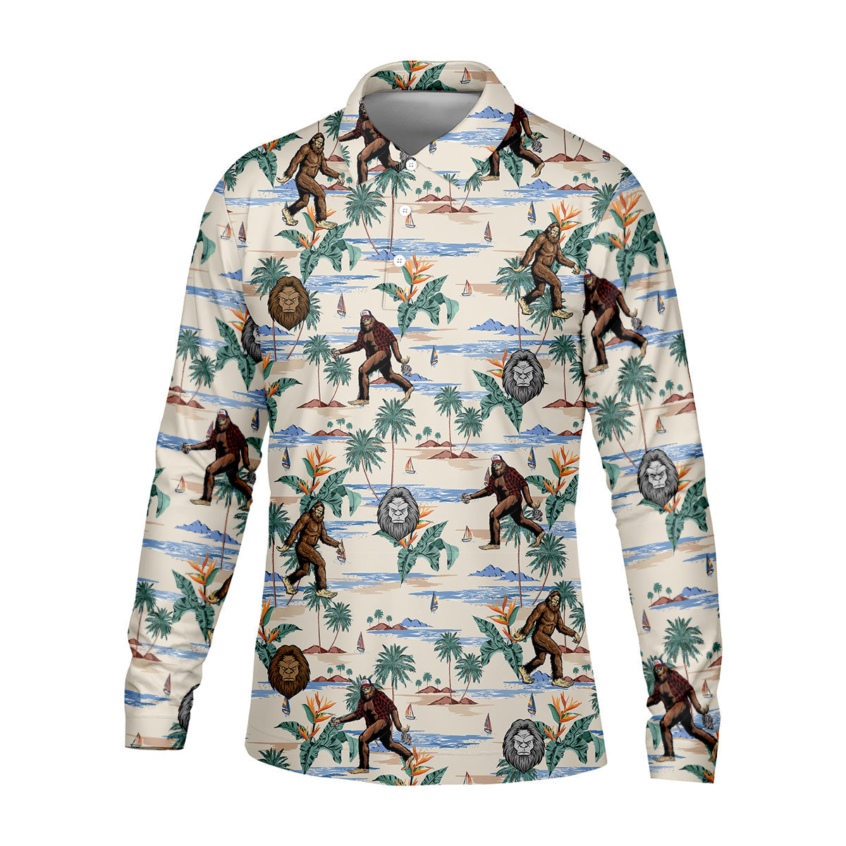 Funny Sasquatch Tropical Golf Shirts, Fun Men's Golf Polos, Hawaiian Golf Shirts, Golfing Apparel