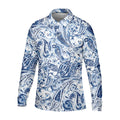 Blue Paisley Seamless Pattern Golf Tops For Men, Hawaiian Golf Shirts, Long Sleeve Polo