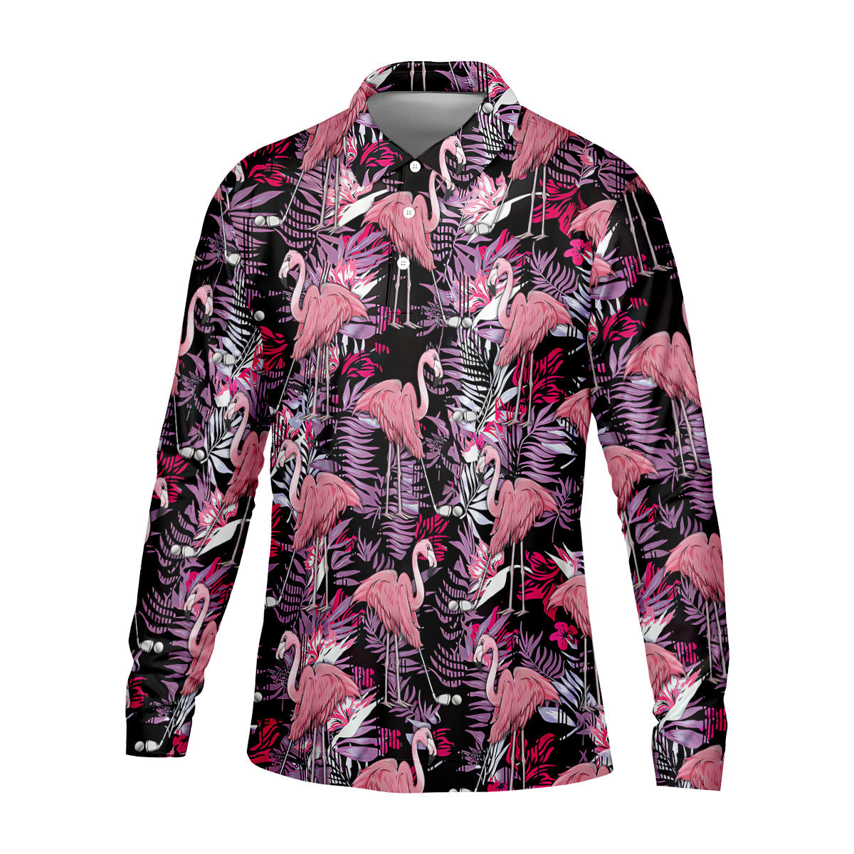 Tropical Flamingo Purple Golf Shirt, Golf Tops For Men, Polo Shirts For Men, Golfing Apparel